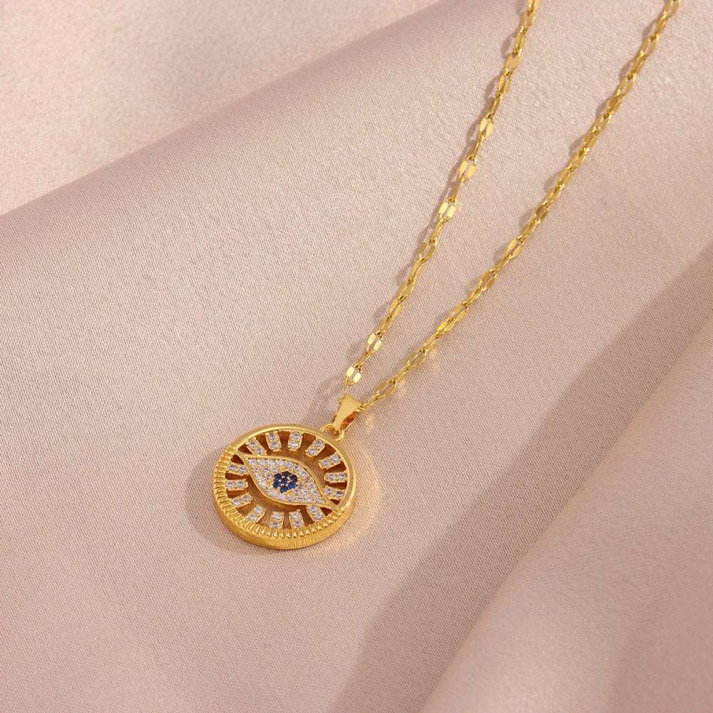 Wholesale Full Diamond Devil's Eye Titanium Steel Necklace